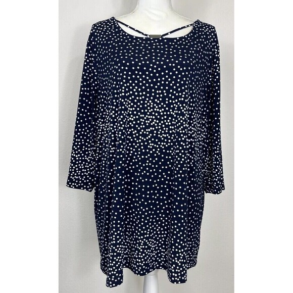 CJ Banks Navy and White Polka Dot Pullover Blouse Plus Size 2X (20/22) - Picture 1 of 11
